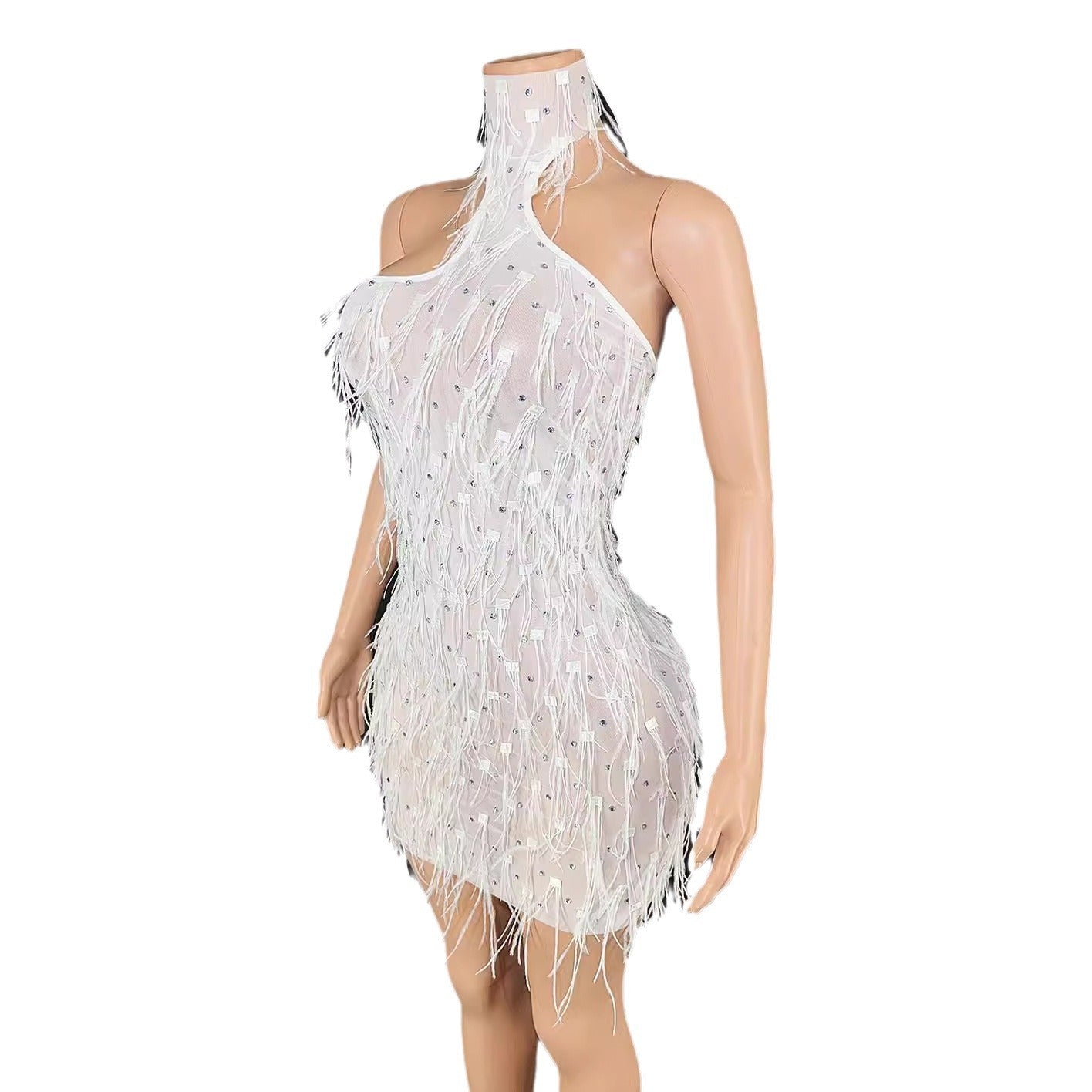 Fashion Fluffy Mesh Stitching Rhinestone Halter Fairy Dress Dresses