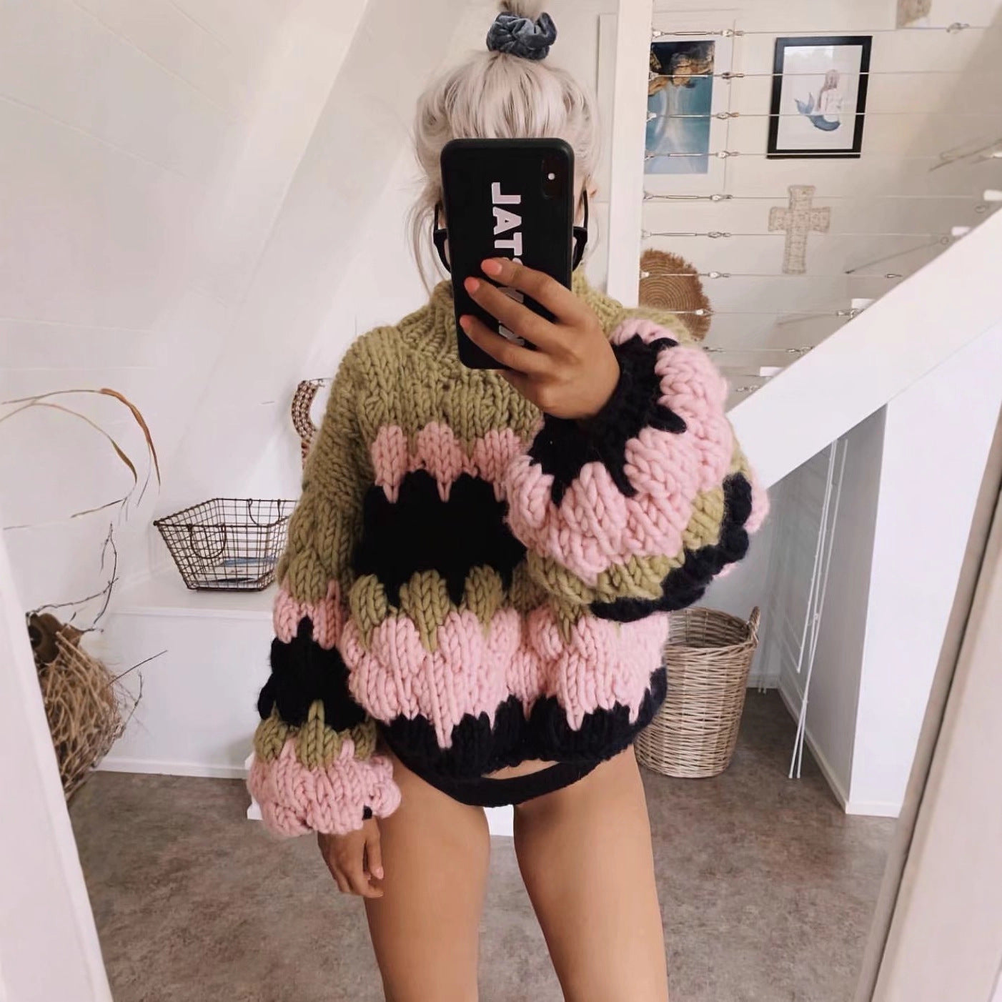 Women's Handmade Thick Needle Colorful Lazy Pullover Sweaters