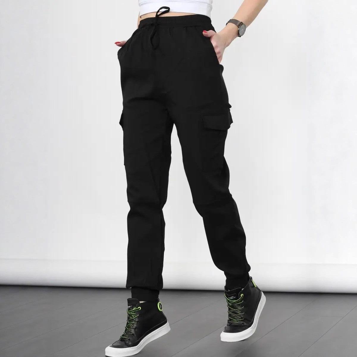 Women's Elastic Waist Casual Slacks Sports Denim Twill Pants