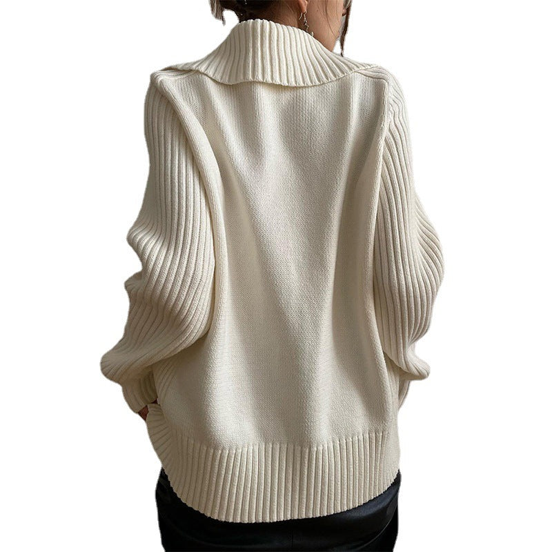 Women's Solid Color Loose Lapels Lazy Knitted Coats