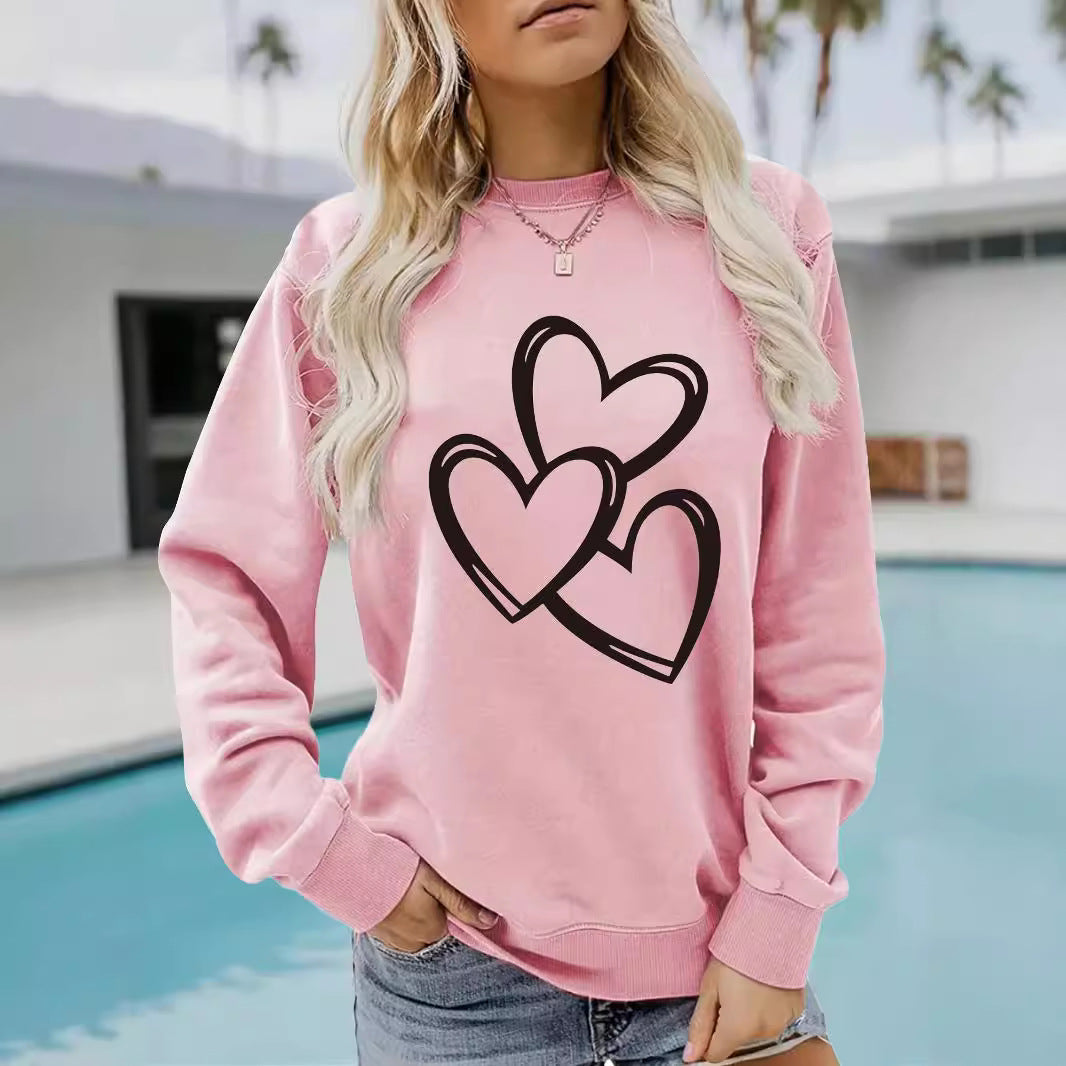 Women's Casual Long-sleeved Round Neck Valentine's Day Printed Women's Sweater, Sweater