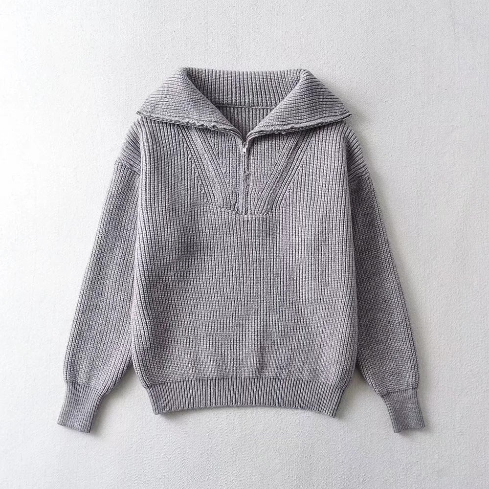 Women's Spring Fashion Polo Collar Zipper Thickening Sweaters