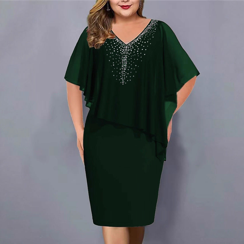 Women's Summer Shawl Chiffon Rhinestone Elegant Banquet Dress