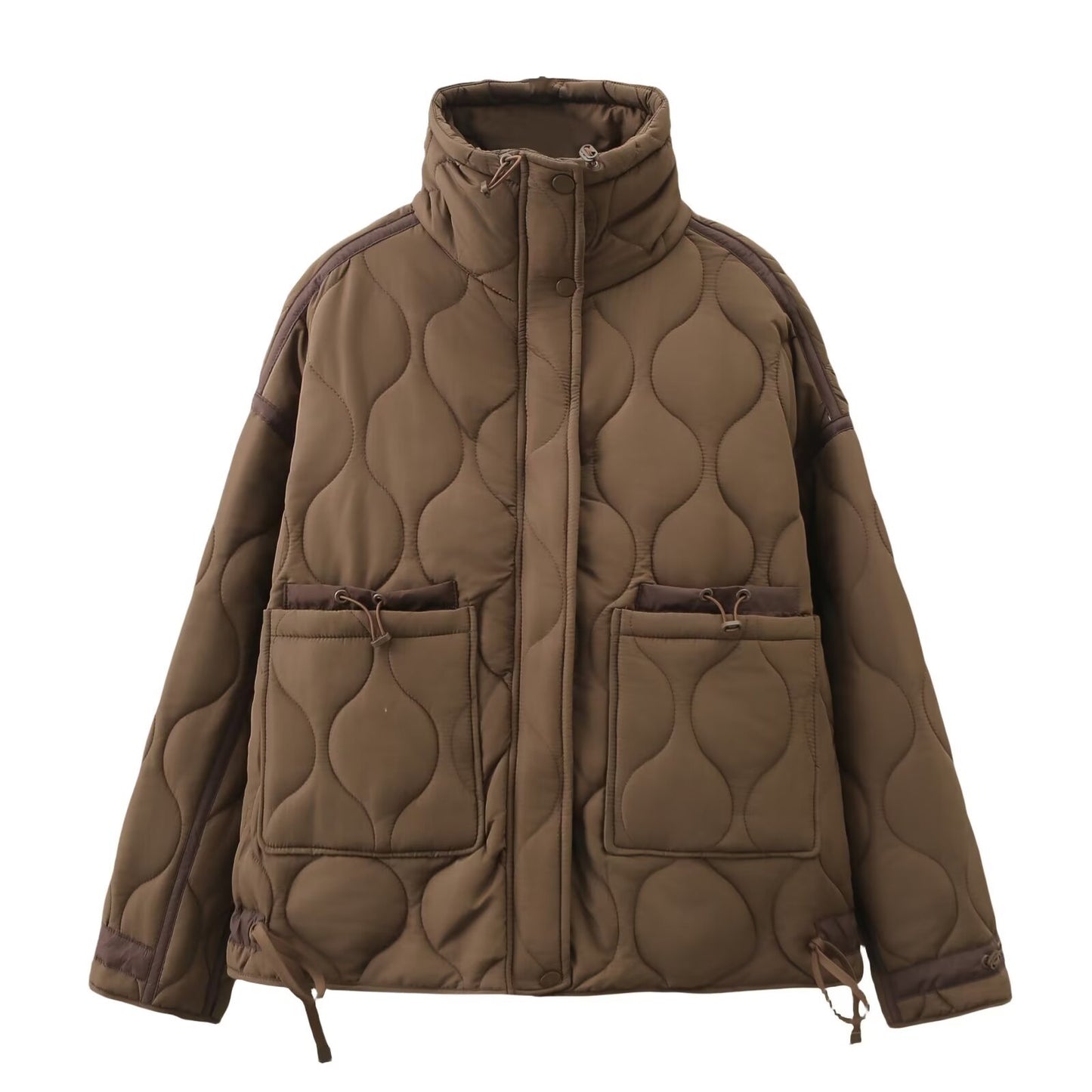 Women's Pocket Decoration Loose Long Sleeve Stand Coats