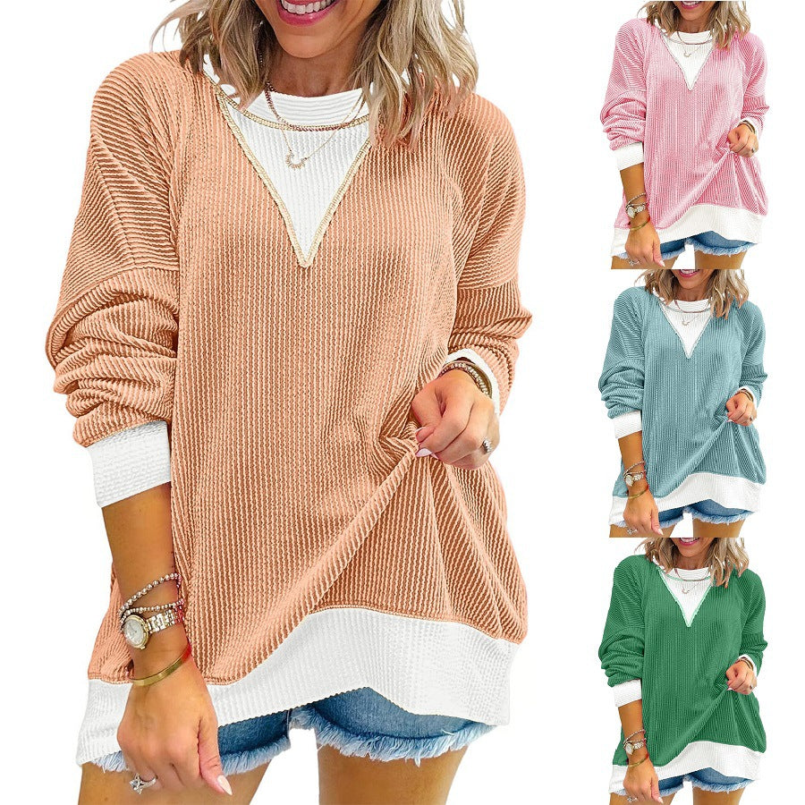 Women's Casual Loose Color Matching Round Neck Long Women's Sweater, Sweater