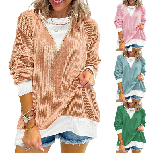 Women's Casual Loose Color Matching Round Neck Long Women's Sweater, Sweater