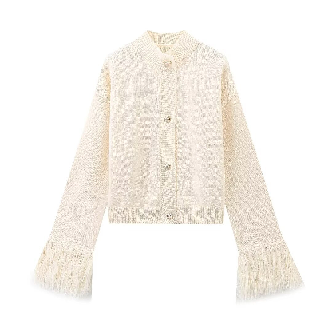 Women's Elegant Graceful Red Feather Design Knitted Knitwear