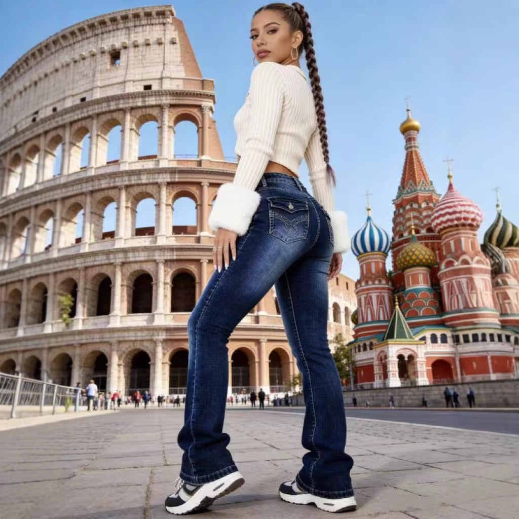 Women's Embroidered Pocket Low Waist Slimming Denim Trousers Women's Jeans