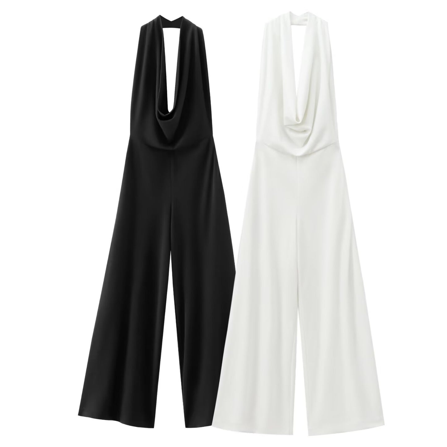Women's Pullover Hanging Collar Sleeveless Backless Crepe Jumpsuits