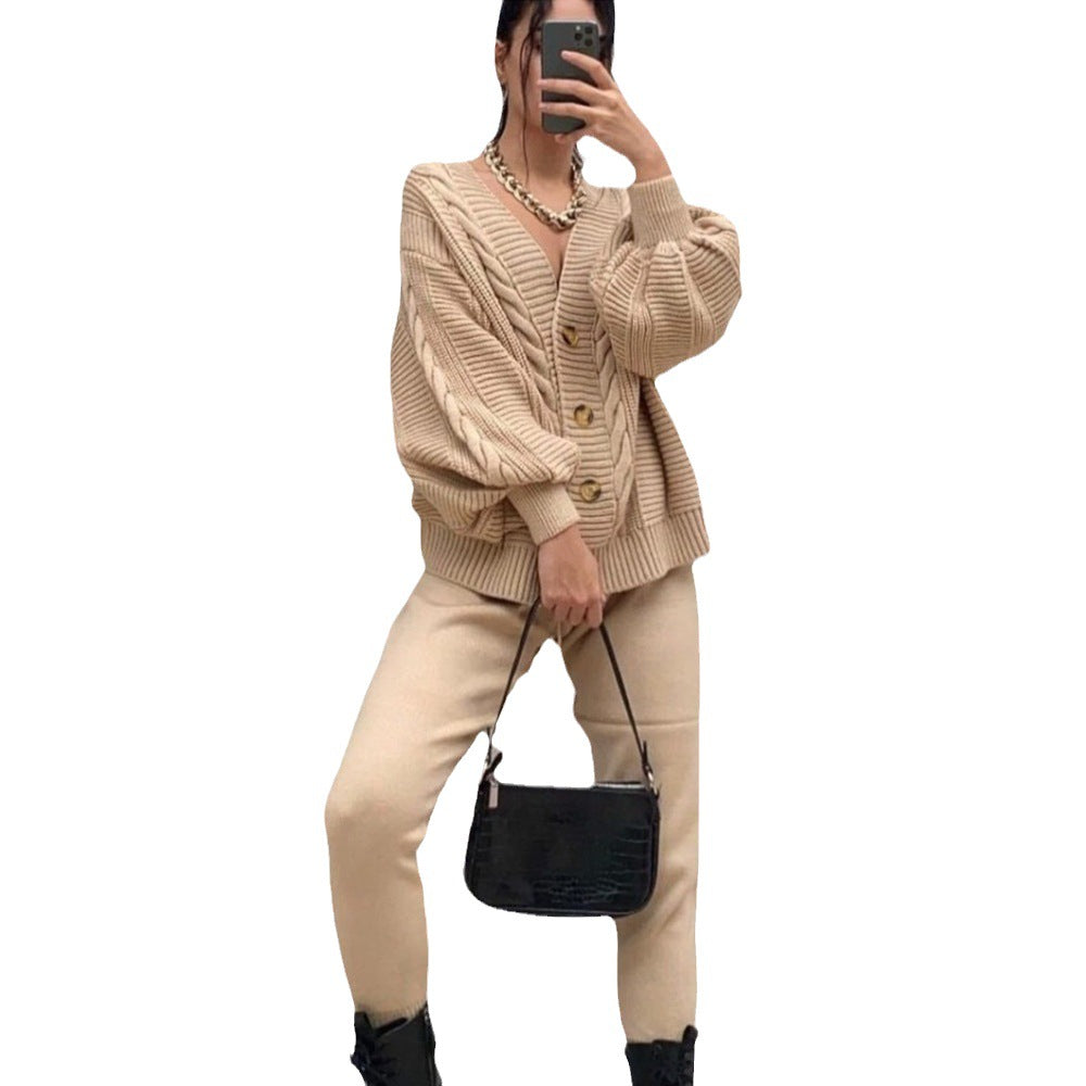 Women's Fashion Solid Color Buttons Thickened Set Suits
