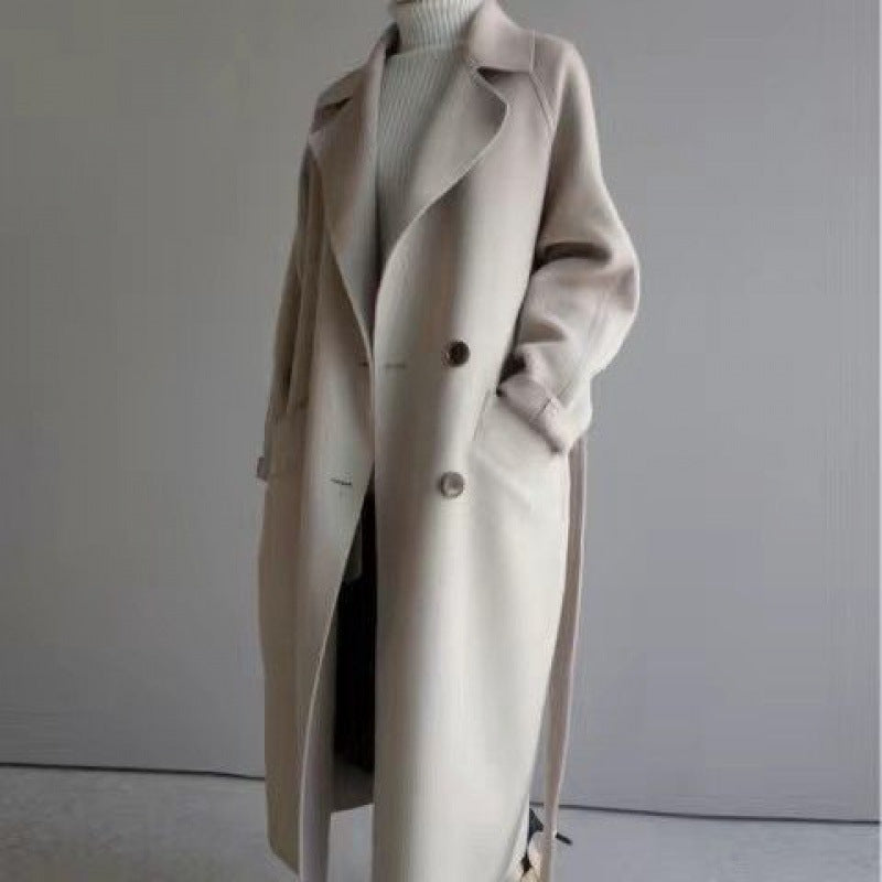 Mid-length Beige Woolen Long Style Below Coats