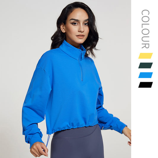 Women's Collar Fitness Sports Loose Zip Drawstring Long Sleeve Yoga Wear Women's Sweater, Sweater