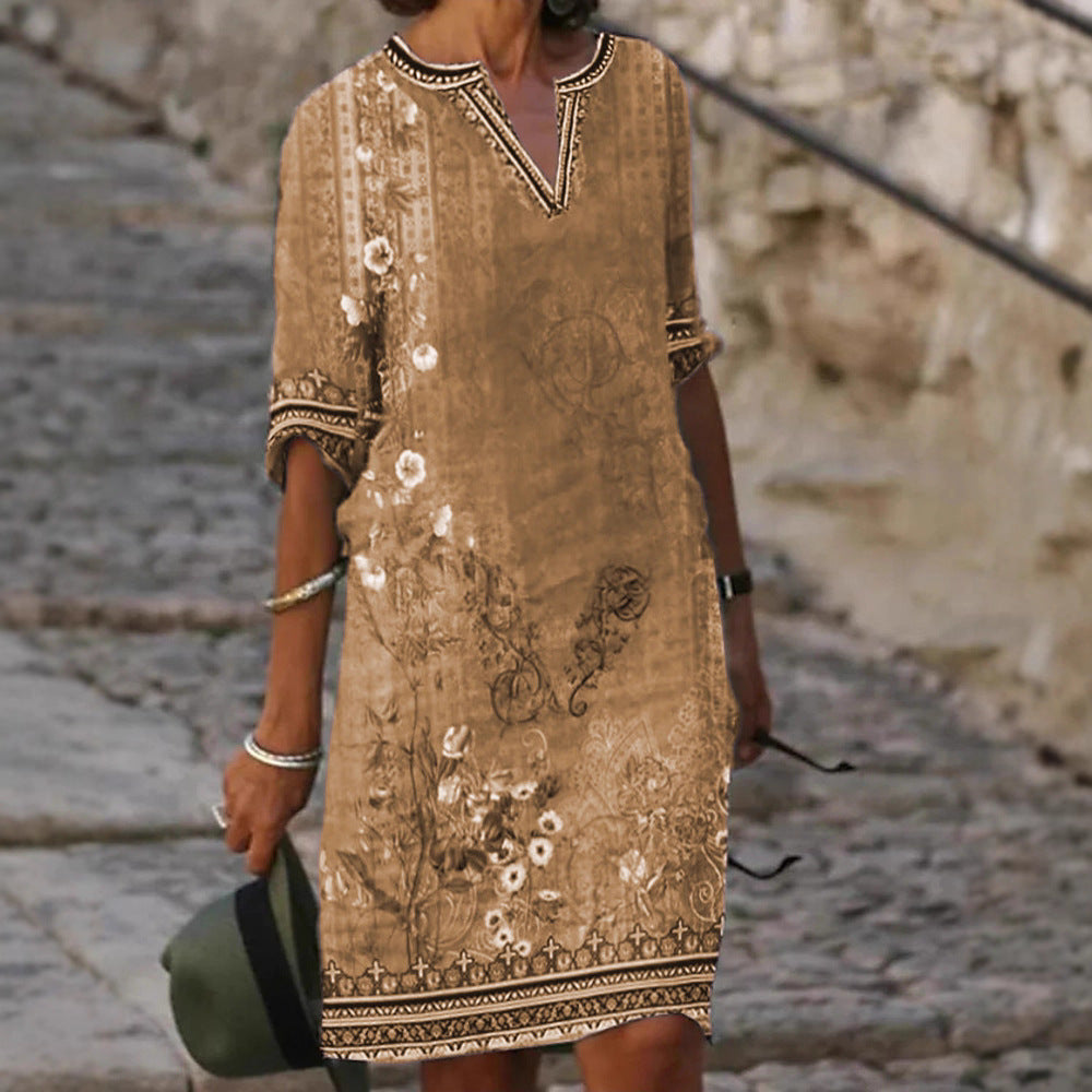 Women's Casual Retro Printed Summer Sleeve Dress