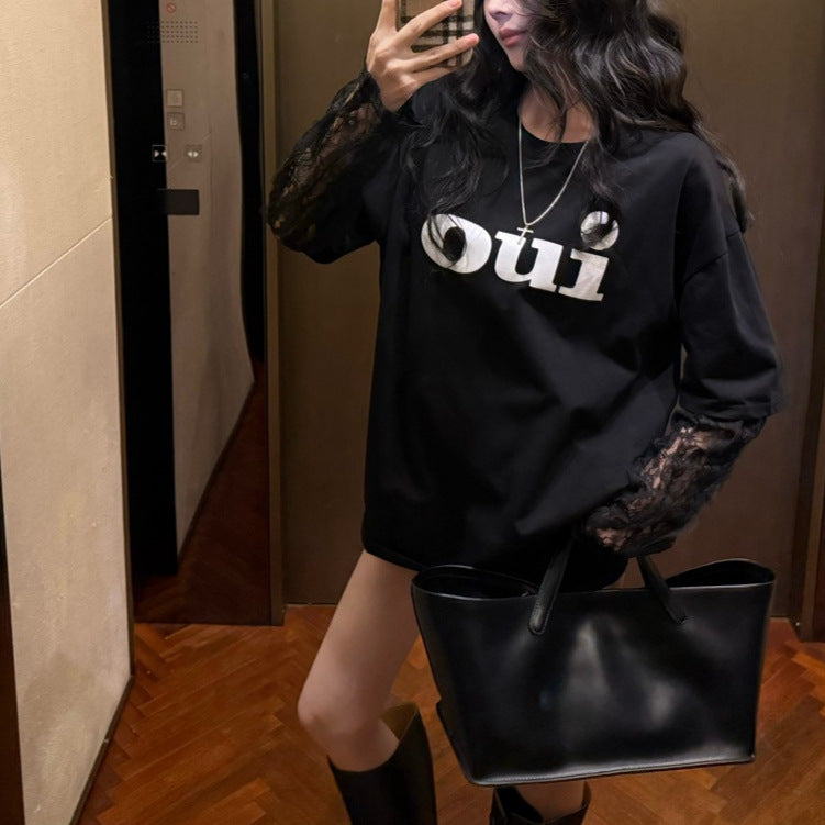 Hot Style Letter Sleeve Stitching T-shirt Female Blouses