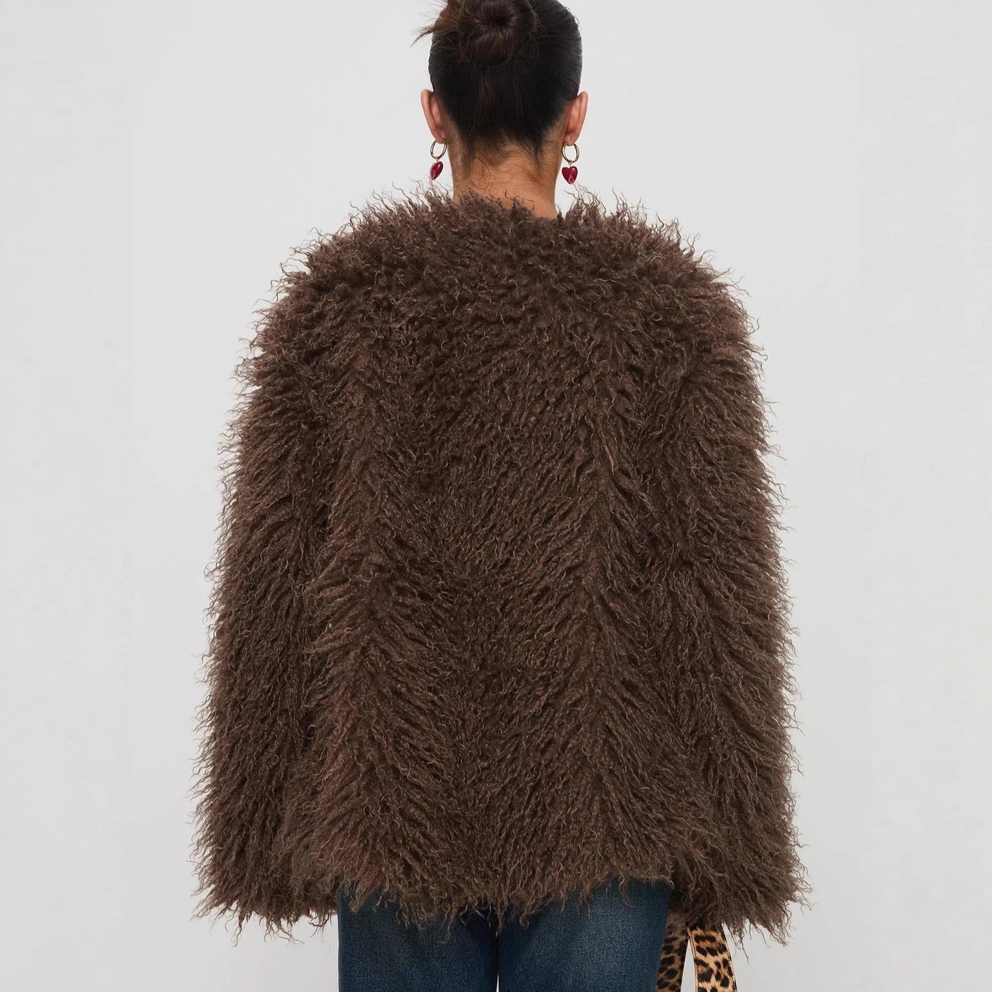 Casual Fashion Fur Faux Chocolate Color Coats