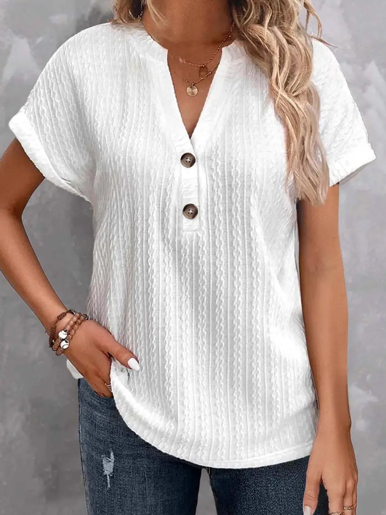 Women's Fashion Casual Solid Color Buttons Women's T-shirt