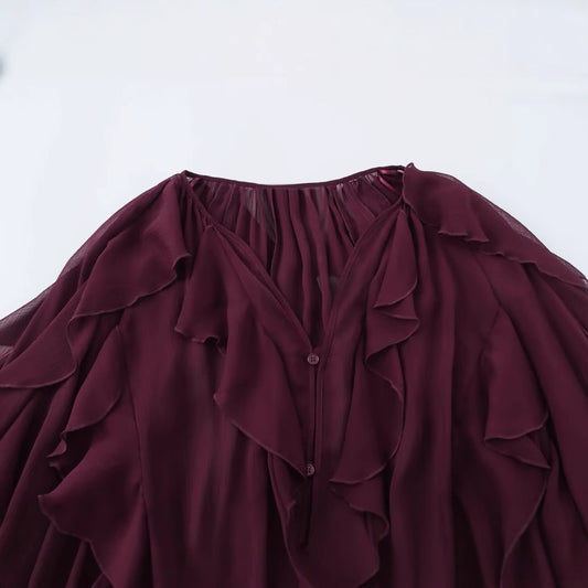 Women's Elegant Style Fashion Laminated Decoration Long Blouses