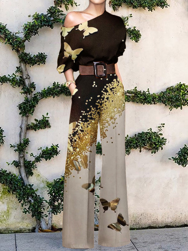 Women's Summer Fashion Printed Holiday Casual High Waist Jumpsuits