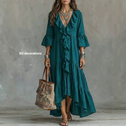 Autumn Casual Flare Sleeve Ruffled Vintage Dress