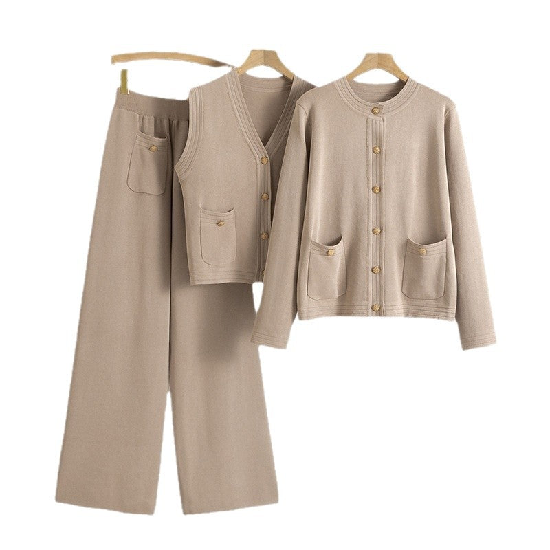 Women's Korean Style Wide Leg Three-piece Set Suits