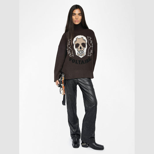Women's Winter French Niche Skull Pattern Jacquard Sweaters