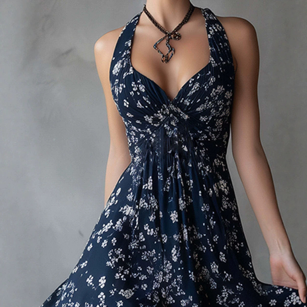 Halter Floral Slimming Vacation Style Midi Dress