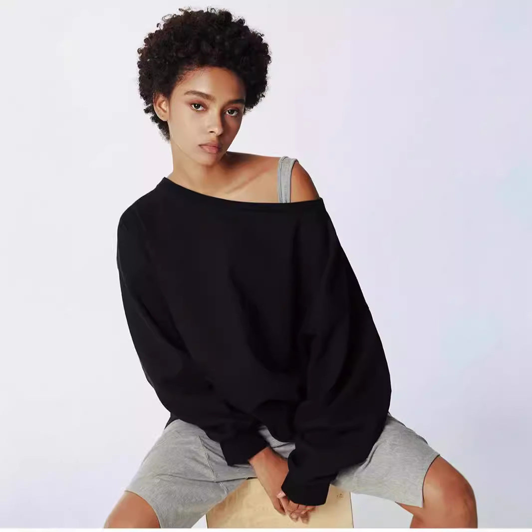 Street Oblique Shoulder Design Sense Loose Sweaters