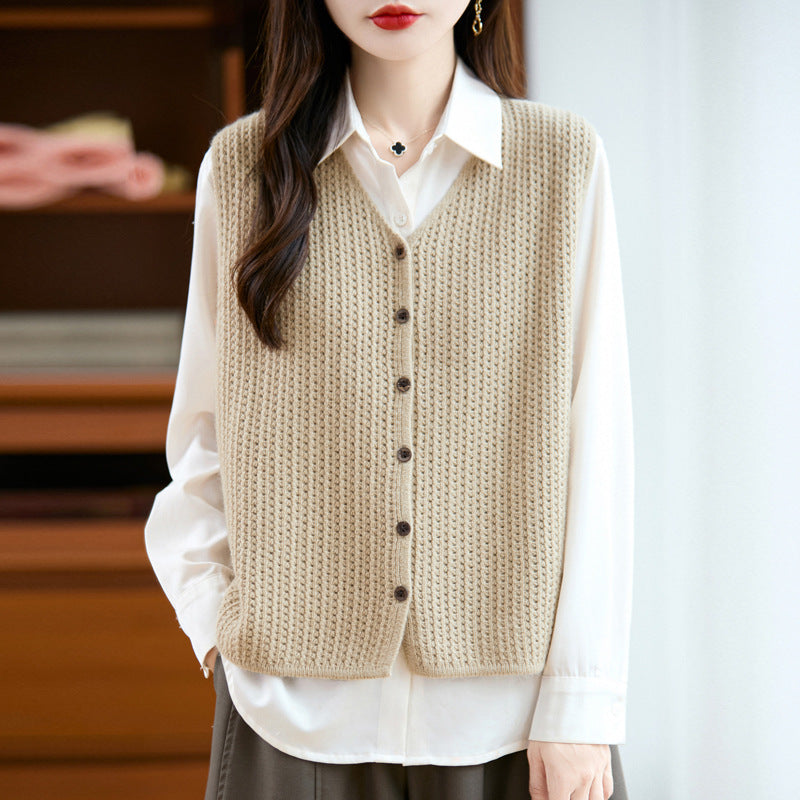Women's Wool Loose Hollow Waistcoat Sleeveless Knitted Vests
