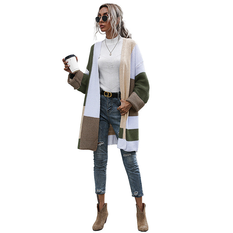 Long Sleeve Color Matching Idle Style Thickened Section Knitwear