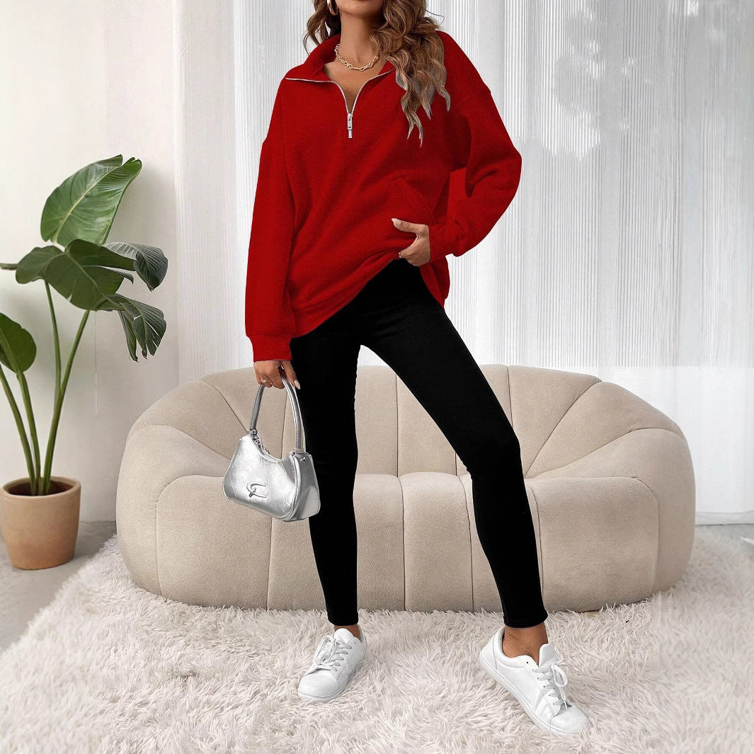 Women's Sexy Design Lapel Pocket Loose Long Sleeve Tops