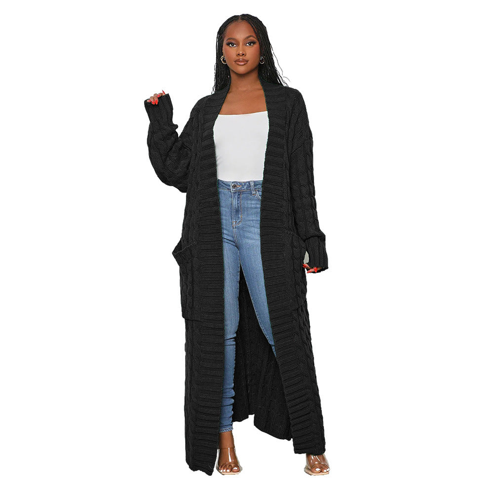 Women's Loose Knitted Idle Style Pocket Long Sweaters
