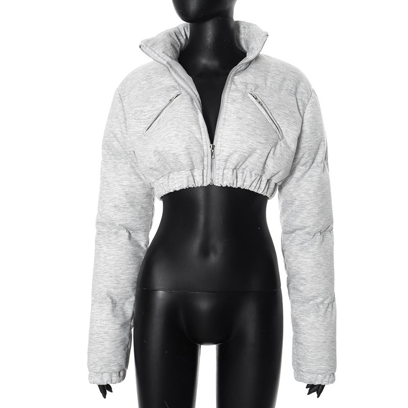 Women's Stand Collar Zipper Pocket Long Sleeves Coats