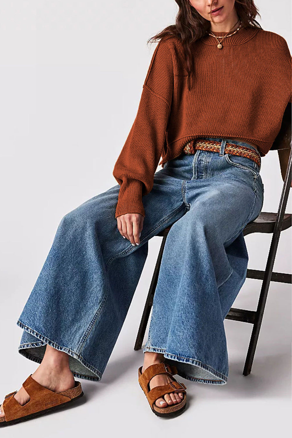 Women's Fashion Round Neck Solid Color Loose Sweaters