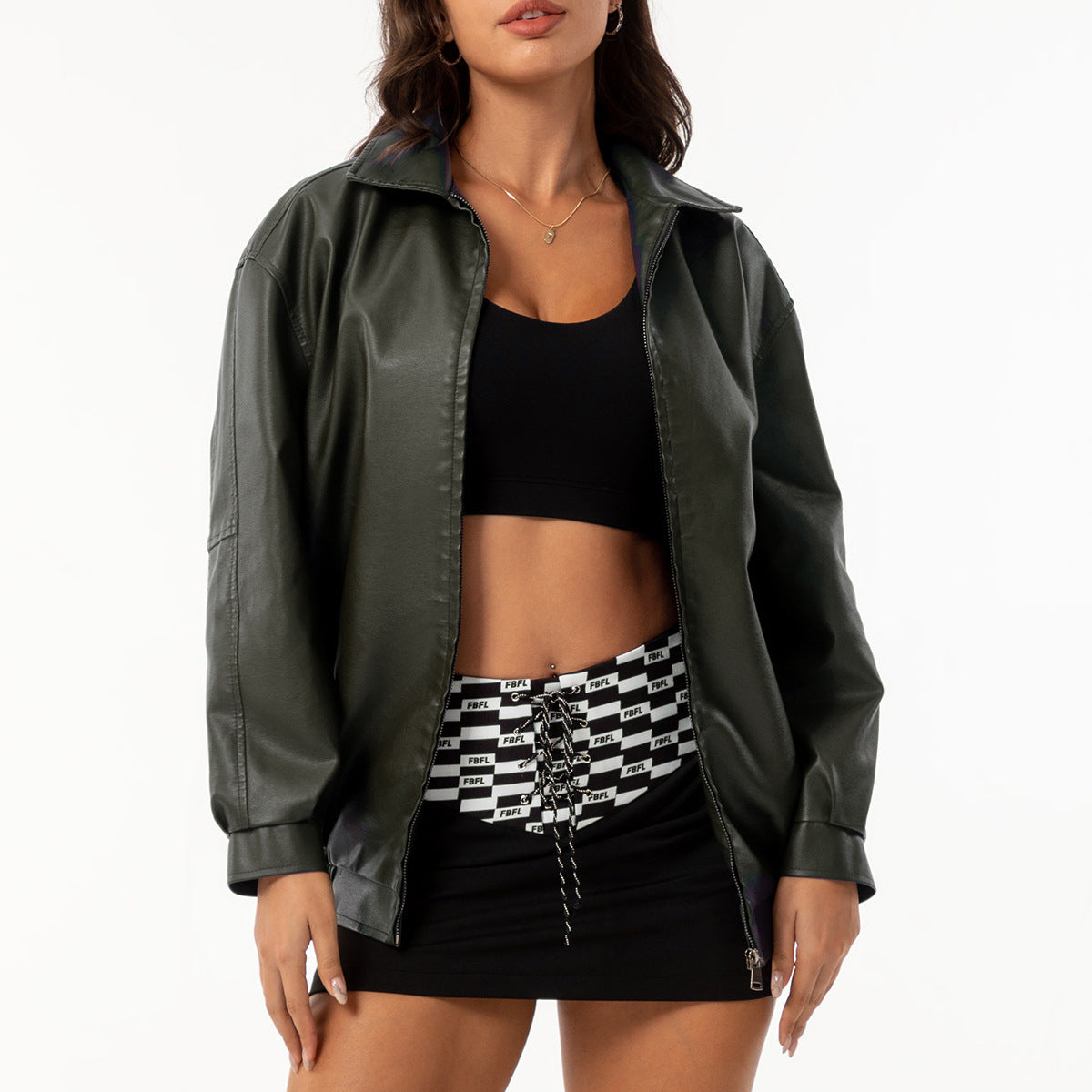 Fashion Popular Loose Leather Female Lady Long Jackets