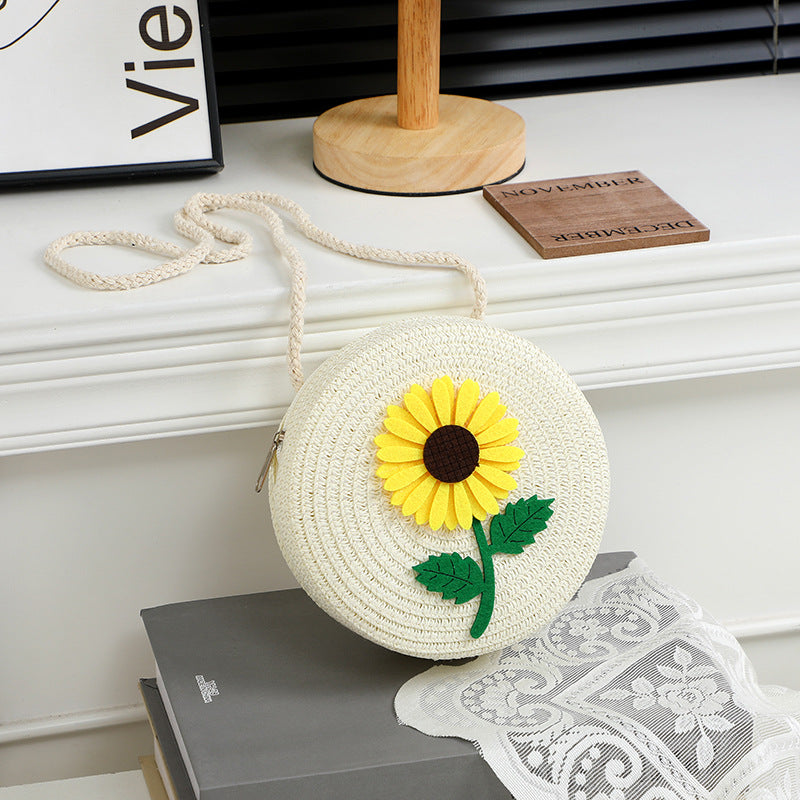 Summer Seaside Flower Straw Hand-woven Female Phone Bags