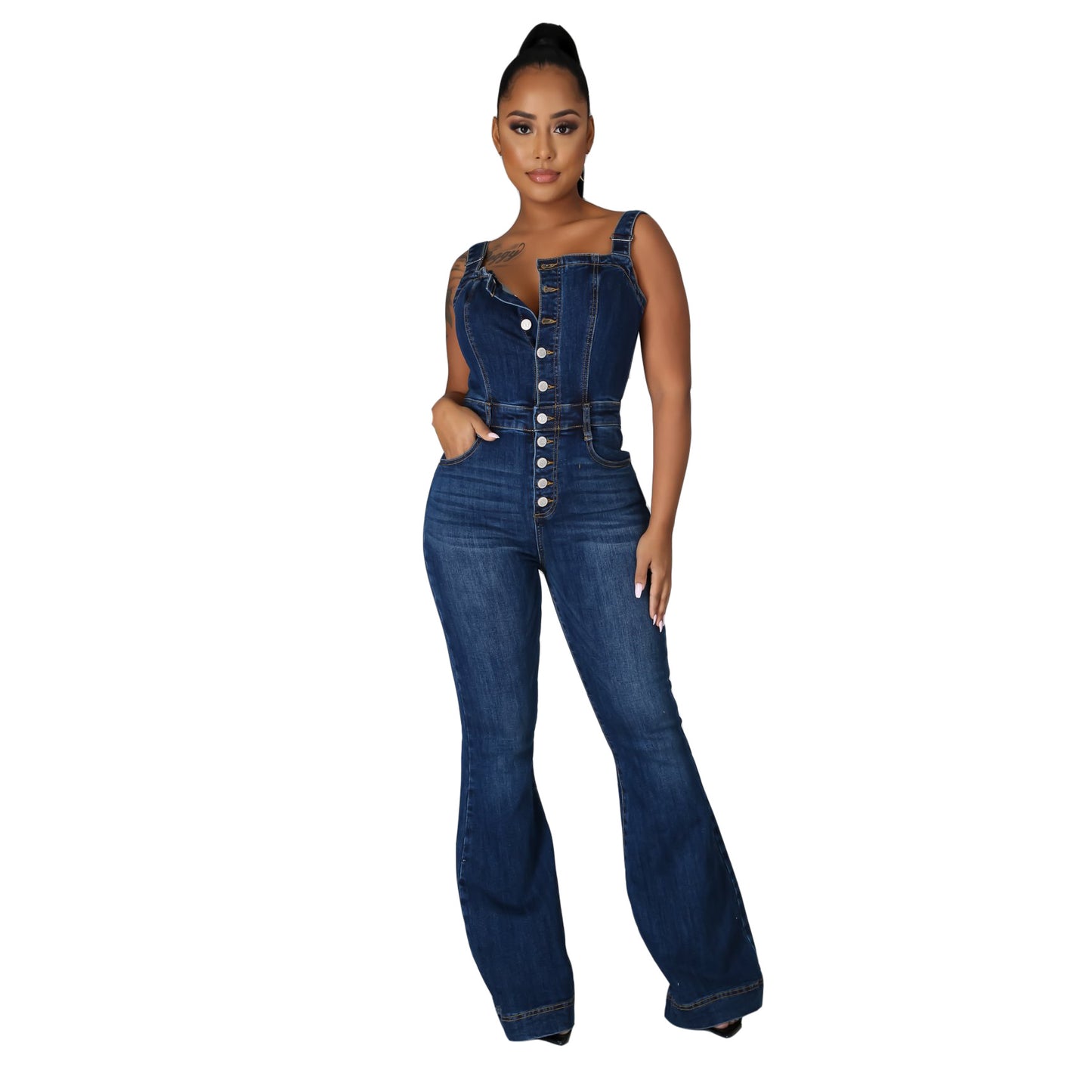 Women's Fashion Casual Sexy Suspender Denim Wide Jeans