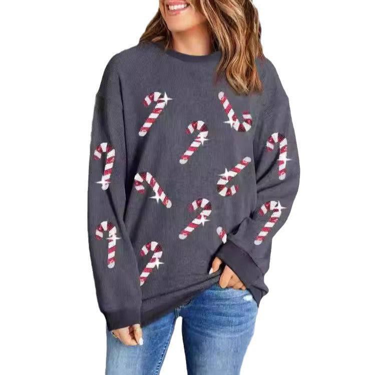 Women's Autumn Loose Round Neck Sequins Mid-length Sweaters