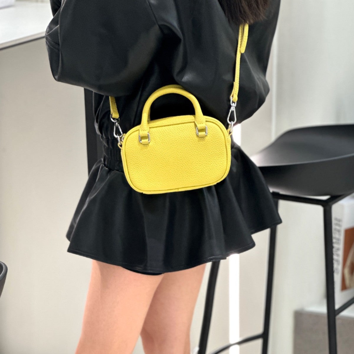 Women's First Layer Cowhide Bowling Boston Leather Crossbody Bags