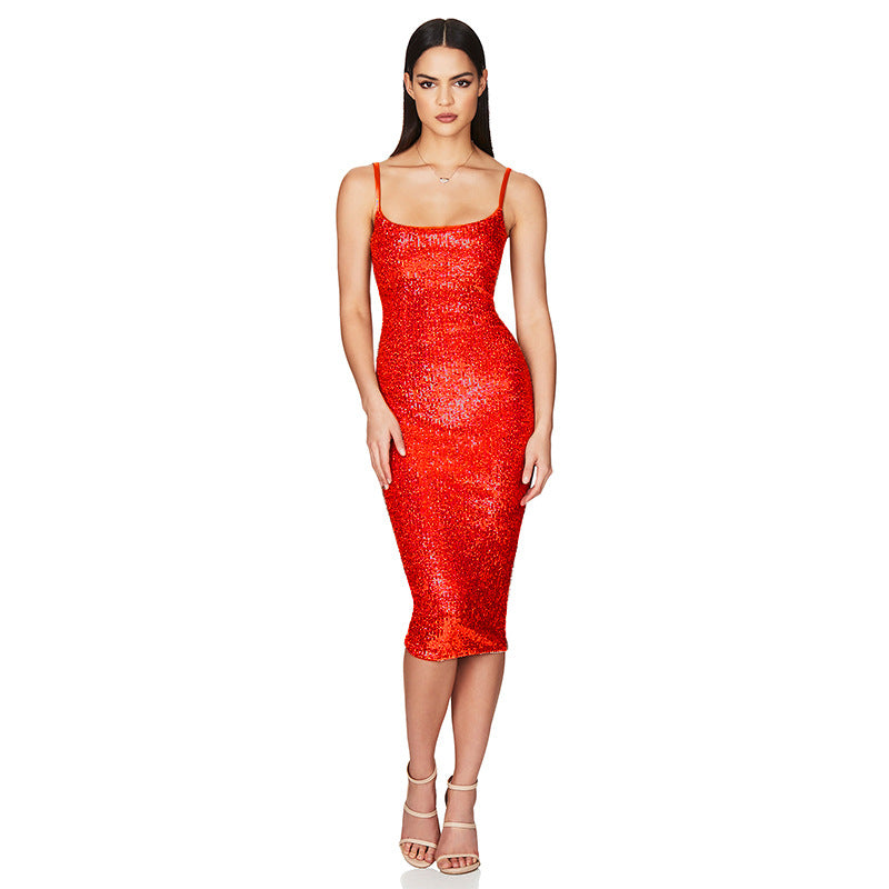 Women's Dress Summer Sleeveless Backless Slip Sequined Dresses