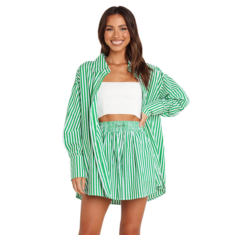 Women's Commute Casual Fashion Shirt Striped Long Suits