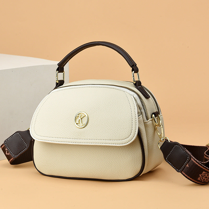 Women's Mother's Soft Leather Korean Fashion Round Handbags