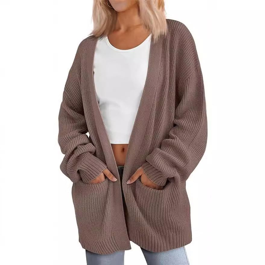 Women's Long Knitted Loose Patchwork Pocket Knitwear