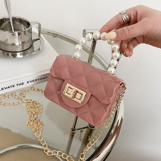 Macron Color Rhombus Pearl Chain Classic Style Crossbody Bags