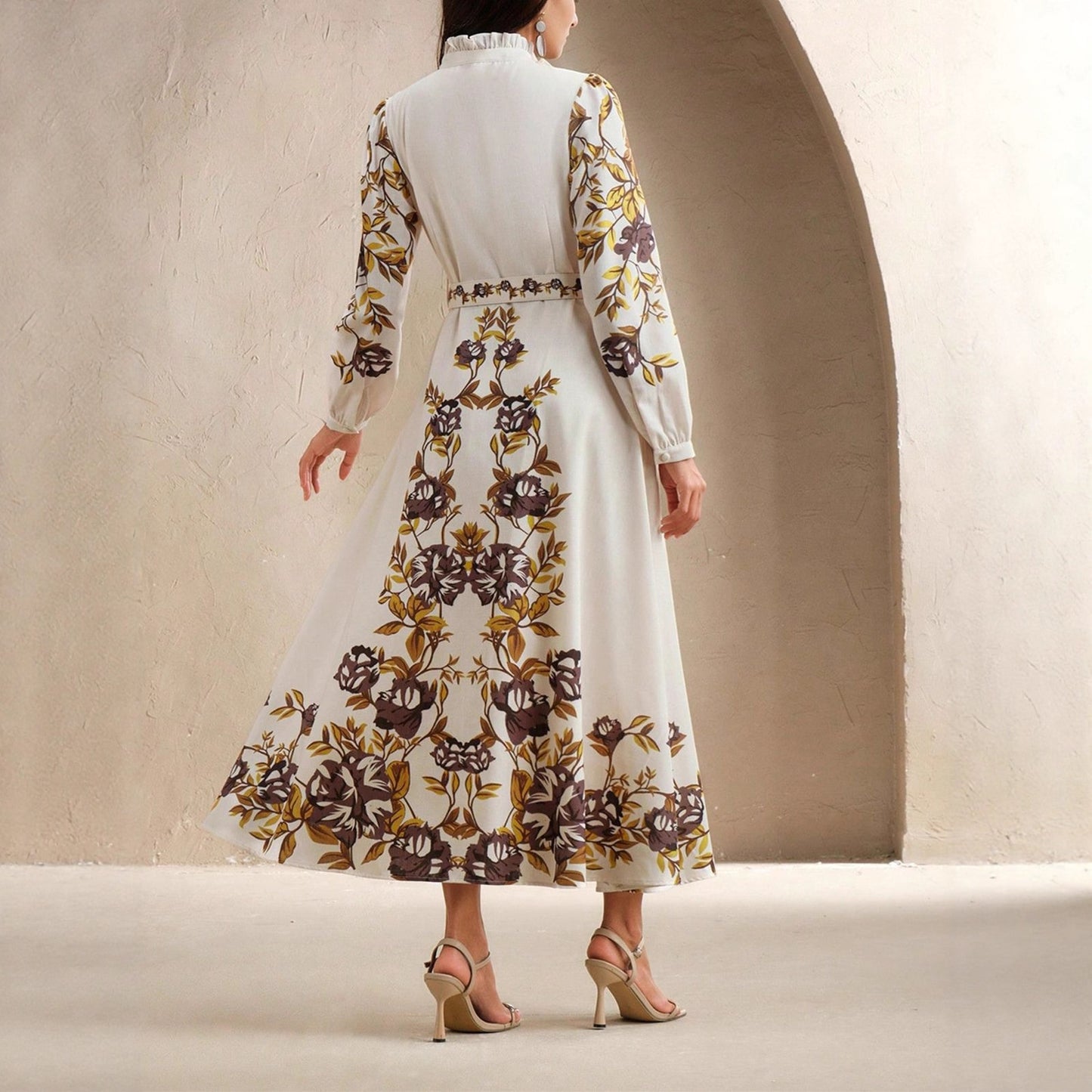 Women's Elegant Style Long-sleeved Printed Dress With Dresses