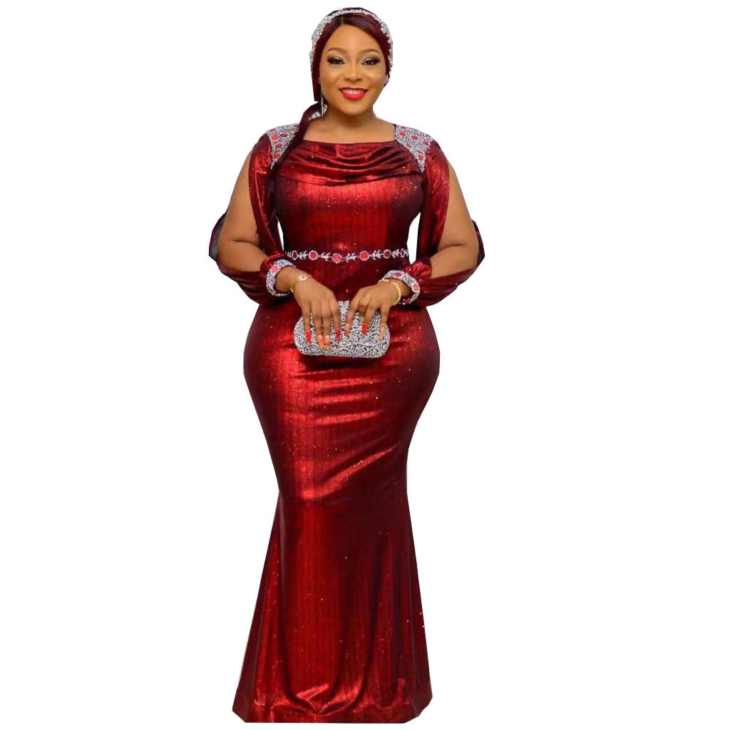 Women's Solid Color Rhinestone Long Sleeve Dress Dresses