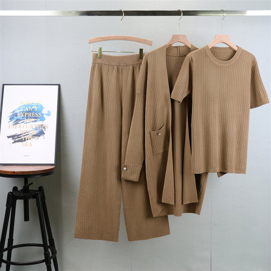 Women's Elegant Knitting Mid-length Three-piece Fashion Suits