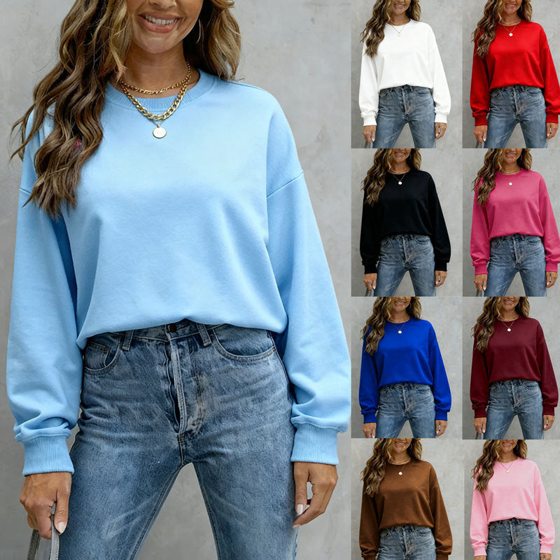 Women's Solid Color Casual Loose Crew Neck Sweaters