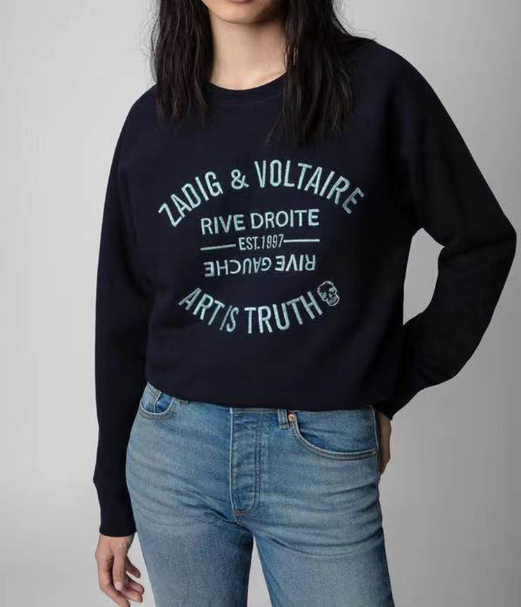 Women's Minority Classic Letter Embroidery Pink Cotton Sweaters