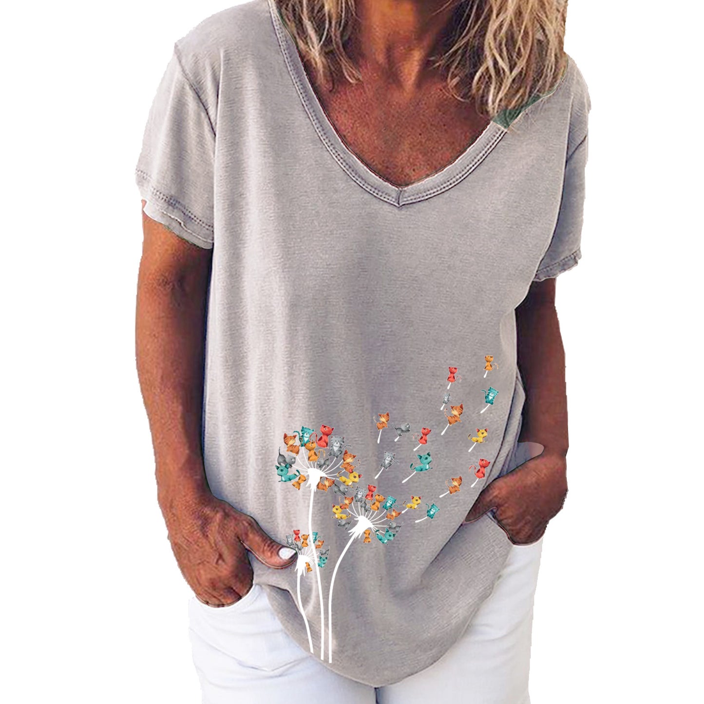 Women's Summer Creative Printing Collar Elegant Sleeve Women's T-shirt