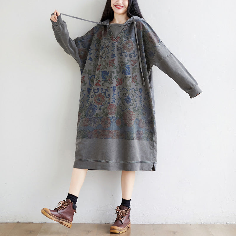 Distressed Stitching Sleeves Long Hoodie Large Slimming Sweaters